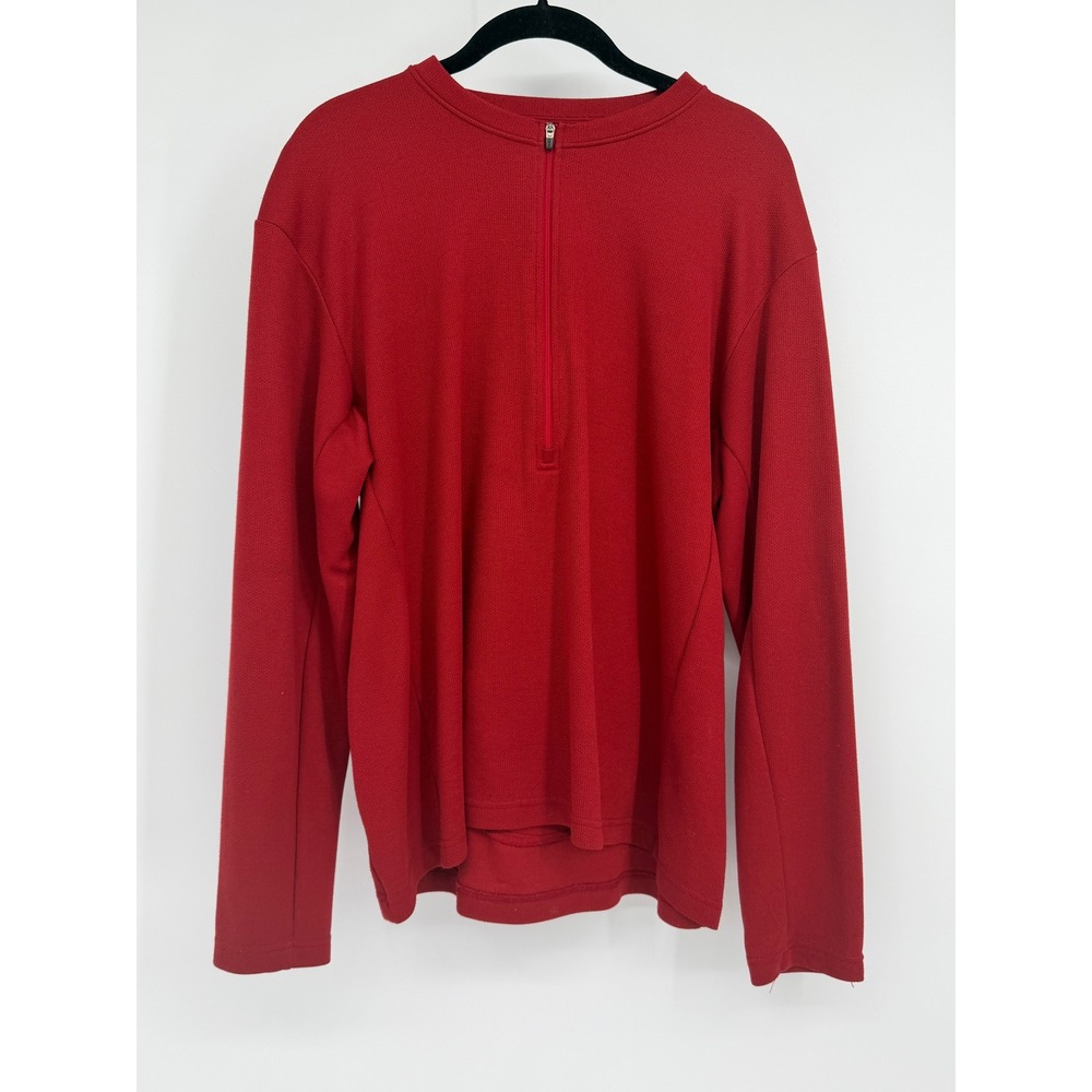 REI Mens Red Quarter Zip Long Sleeve Cycling Jersey Back Pocket Size XL